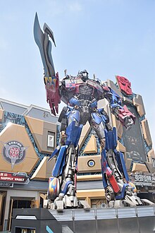 Tall Statue of Optimus Prime next to Transformers: Battle of AllSpark, Beijing