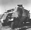 An armored car, captured from the ALA (Arab Liberation Army- Kaukji's army) on 1948. The car still carries the ALA emblem, a dagger stabbing a Star of David. It was captured after the ALA defeat in the Galilee and his flight from Palestine campaign.