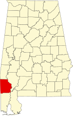 Map of Alabama highlighting Washington County