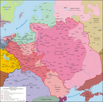 1386年至1434年左右的立陶宛与波兰地图，可看见立陶宛－波兰边界。