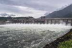 Low-height spillway of Bonneville Dam with sluice gates