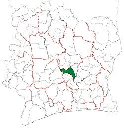 Location in Ivory Coast. Tiébissou Department has had these boundaries since 2005.