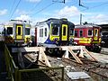 Three different painting schemes at Ottignies station.