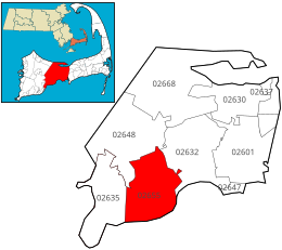 Location of ZIP code 02655 Osterville within the Town of Barnstable, county, and state