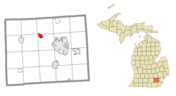 德克斯特在沃什特瑙县及密歇根州的位置（以红色标示）