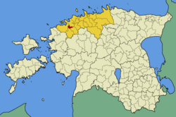 瓦萨莱马（红色）在哈尔尤县（黄色）的位置
