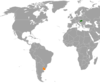 Location map for Hungary and Uruguay.