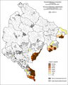Percent of Albanian language in Montenegro by settlements, 2011