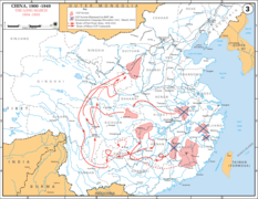 中國工農紅軍的長征路線示意圖。