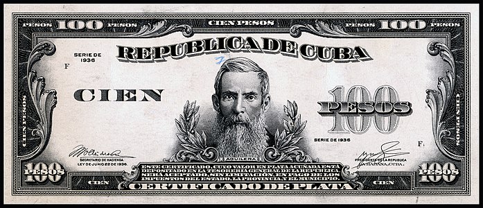 One-hundred-peso silver certificate from the 1936 series, certified proof obverse, by the Bureau of Engraving and Printing