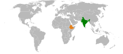 Map indicating locations of India and Ethiopia