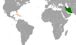 Map indicating locations of Iran and Cuba