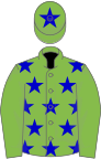 Light green, blue stars on body, star on cap