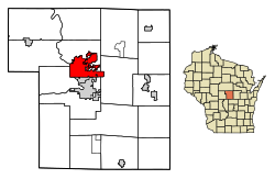 Location of Stevens Point in Portage County, Wisconsin.