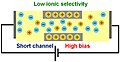 Short channel and high bias voltage result in low selectivity