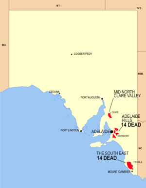 Map of fire affected areas in South Australia