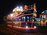 Illuminated tram in Blackpool