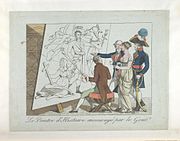 Historical painter encouraged by the government, 1814 caricature, bodleian library.