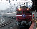 A Cassiopeia service at Hakodate Station in March 2016, hauled by JR Hokkaido Class ED79 electric locomotive ED79 14