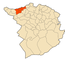 Map of Tlemcen Province highlighting Ghazaouet District