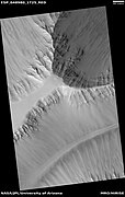 HiWish计划下高分辨率成像科学设备看到的卢罗斯谷各层全景图，卢罗斯山谷为伊乌斯峡谷的一部分。