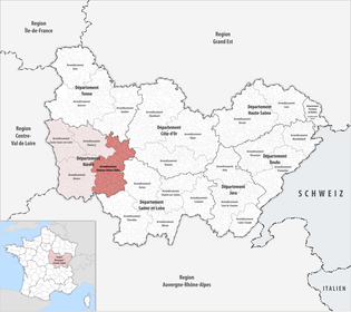 希農堡（城）區在勃艮第-法蘭琪-康堤大區與涅夫勒省的位置