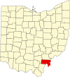 State map highlighting Meigs County