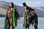 Shamans preparing themselves to perform a rite at the Blue Pearl Festival at Lake Khövsgöl, in Khövsgöl Province.
