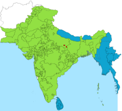 Benares State (in red) in India 1940 (in green)