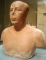 The bust of Prince Ankhhaf seen in partial profile from his left, on display at the Museum of Fine Arts, Boston