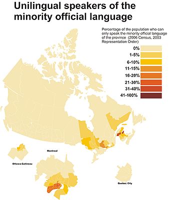 Canadians who can only speak the minority official language (English in Quebec, French everywhere else).