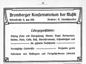 Advert. for Bydgoszcz Music Conservatoire ca 1906
