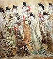 唐乾陵永泰公主墓壁画中的仕女襦裙，部分为低胸装