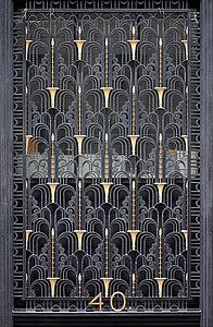 Art Deco volutes on some decorative ironwork of the Madison Belmont Building (Madison Avenue no. 181–183) in New York City, by Ferrobrandt, 1925[12]