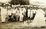Hare Krishna Konar, A. K. Gopalan, Muzaffar Ahmad and M.A. Rasul in front of the Shaheed Minar