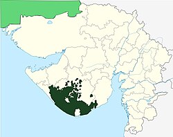 Location of Junagarh, among all districts shown in green
