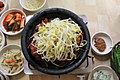 Kongnamul-bulgogi before cooking, topped with soybean sprouts