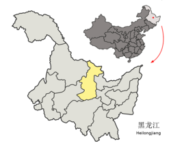 Location of Yichun City (yellow) in Heilongjiang (light grey) and China