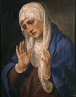 Mater Dolorosa with open hands, by Titian, 1554