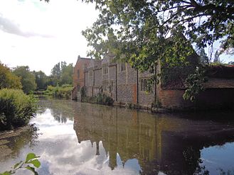 The east-facing facade and the moat.