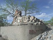 The chimney of the Rose Paulson Houseis the only thing that remains. The house was built in 1940 by Frank Lloyd Wright and was located on a hill by Camelback Road and Stanford Dr. The house caught fire in 1945 and what remains is the chimney which is serves as part of the entrance to the Alta Vista Estates community.