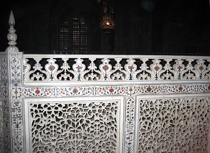Details of marble jali screens around royal cenotaphs, Taj Mahal