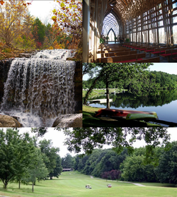 從上開始順時針： Mildred B. Cooper Memorial Chapel, Lake Ann, 譚雅溪附近的高爾夫球場，譚雅溪瀑布