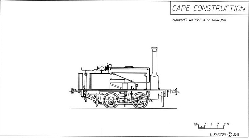 Drawing of Cape Government Railways 0-4-0ST of 1874, no. M14