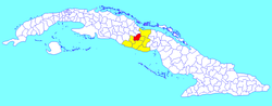 Cabaiguán municipality (red) within Sancti Spíritus Province (yellow) and Cuba