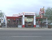 The Cave Creek Service Station was built in 1925 and is located at 6141 Cave Creek Rd. The service station was converted into a restaurant. It was listed in the National Register of Historic Places in September 22, 2000, reference #00001126.