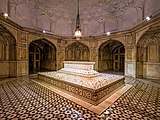 Jahangir's grave at the Tomb of Jahangir, decorated with parchin kari work.