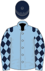 Light blue, dark blue epaulets, diamonds on sleeves, dark blue cap