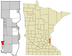 纽波特在华盛顿县及明尼苏达州的位置（以红色标示）