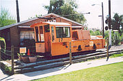 Phelps-Dodge locomotive 17 sits on display at the former location of the Phoenix Trolley Museum.